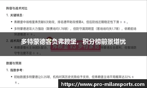 多特蒙德客负弗赖堡，积分榜前景堪忧